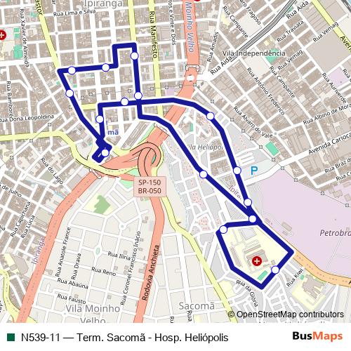 N539-11 bus Line Map