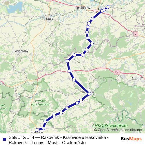 S58/U12/U14 rail Line Map