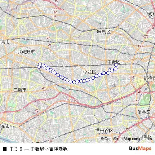 中３６ bus Line Map