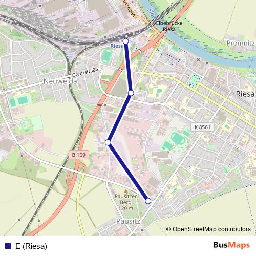 E (Riesa) bus Line Map