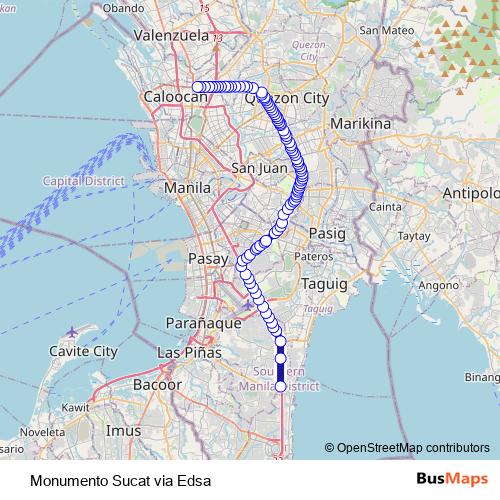Monumento Sucat via Edsa bus Line Map