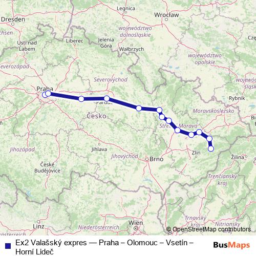 Ex2 Valašský expres rail Line Map