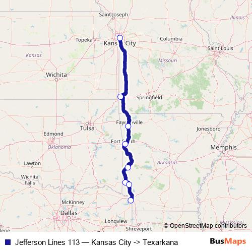 Jefferson Lines 113 bus Line Map
