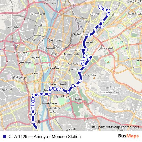 CTA 1129 bus Line Map