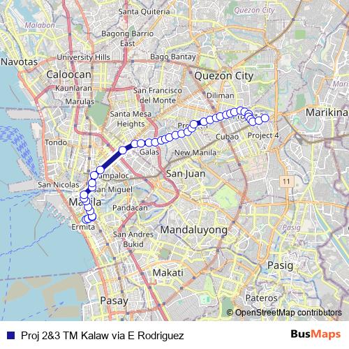 Proj 2&3 TM Kalaw via E Rodriguez bus Line Map