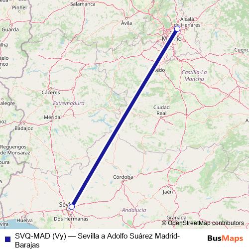 SVQ-MAD (Vy) air Line Map