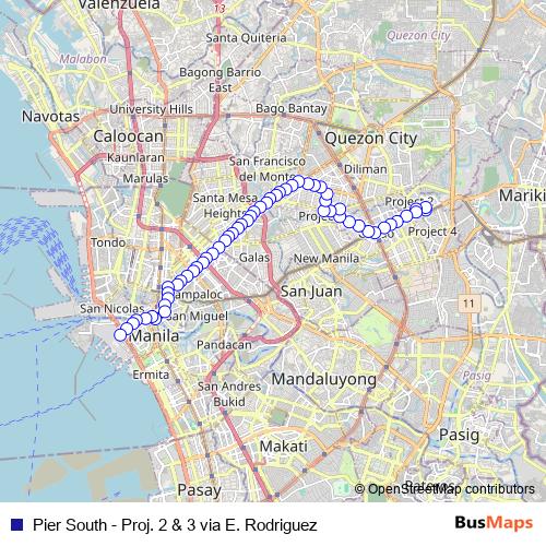 Pier South - Proj. 2 & 3 via E. Rodriguez bus Line Map