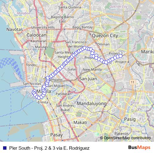 Pier South - Proj. 2 & 3 via E. Rodriguez bus Line Map