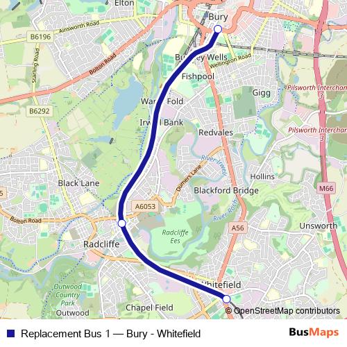Replacement Bus 1 tram Line Map