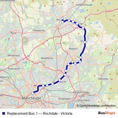 Replacement Bus 1 tram Line Map