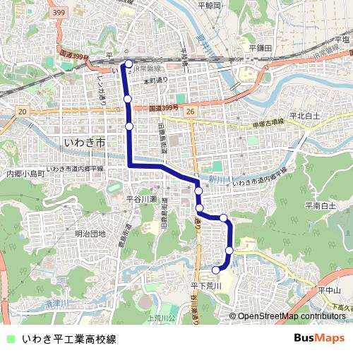 Iwaki Taira-Kogyo-Koko Line bus Line Map