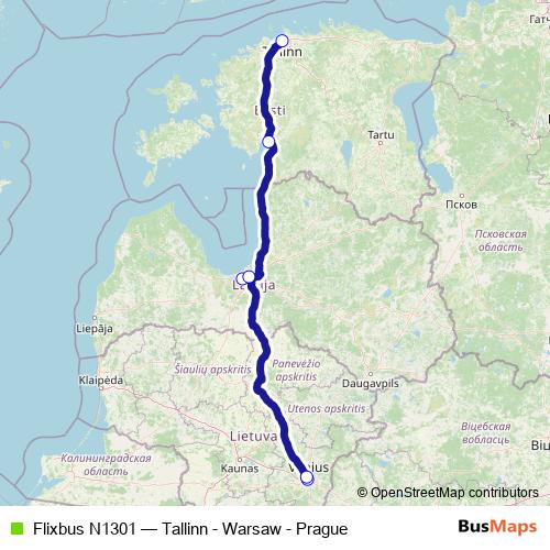 Flixbus N1301 bus Line Map