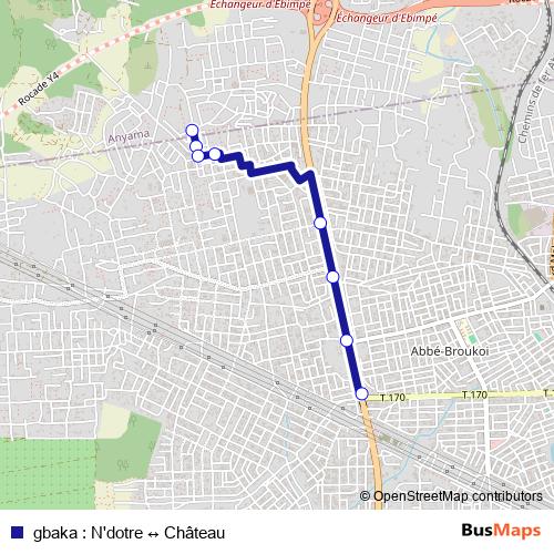 gbaka : N'dotre ↔ Château bus Line Map
