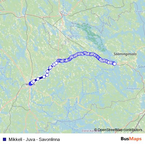 Mikkeli - Juva - Savonlinna bus Line Map
