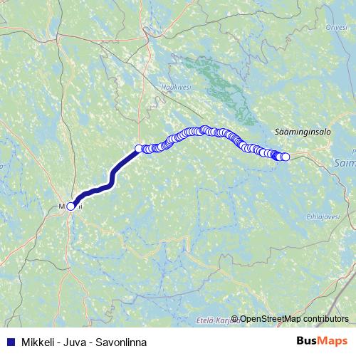 Mikkeli - Juva - Savonlinna bus Line Map