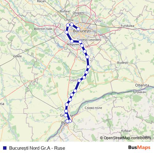 Bucureşti Nord Gr.A - Ruse rail Line Map