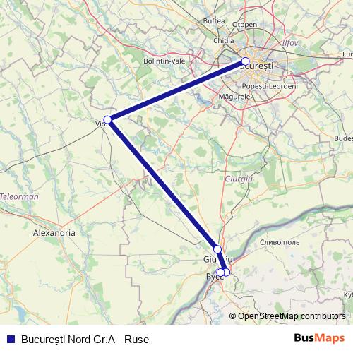 Bucureşti Nord Gr.A - Ruse rail Line Map