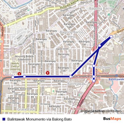Balintawak Monumento via Balong Bato bus Line Map