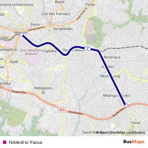 Ndokoti to Yassa bus Line Map