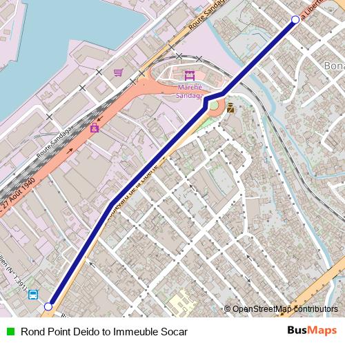 Rond Point Deido to Immeuble Socar bus Line Map