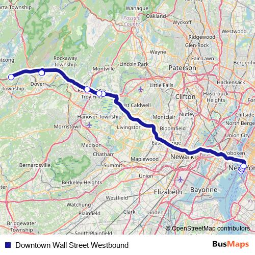 Downtown Wall Street Westbound bus Line Map