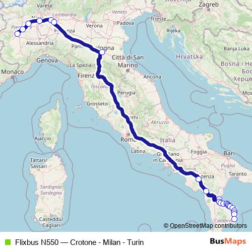Flixbus N550 bus Line Map