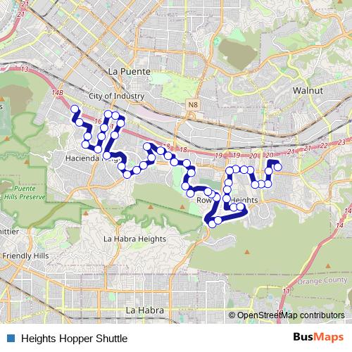 Heights Hopper Shuttle bus Line Map