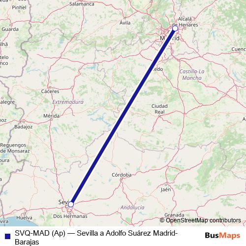 SVQ-MAD (Ap) air Line Map