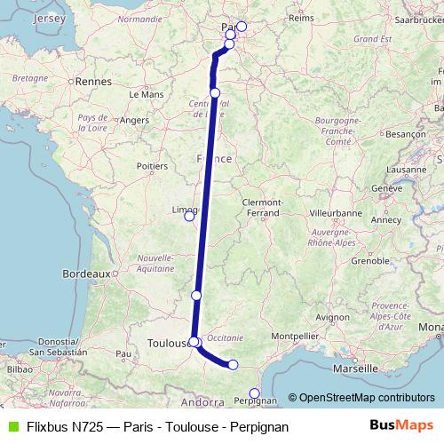Flixbus N725 bus Line Map