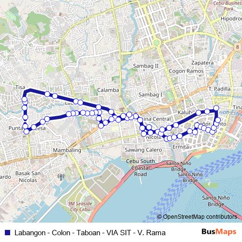 Labangon - Colon - Taboan - VIA SIT - V. Rama bus Line Map