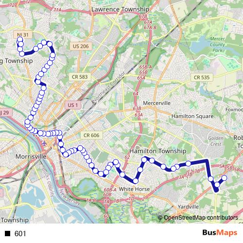 601 bus Line Map