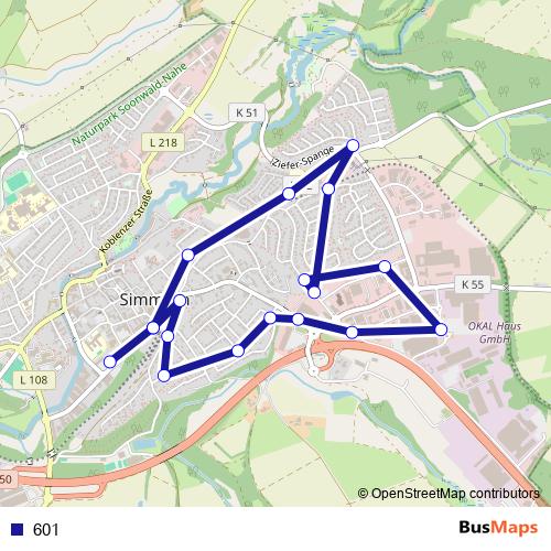601 bus Line Map