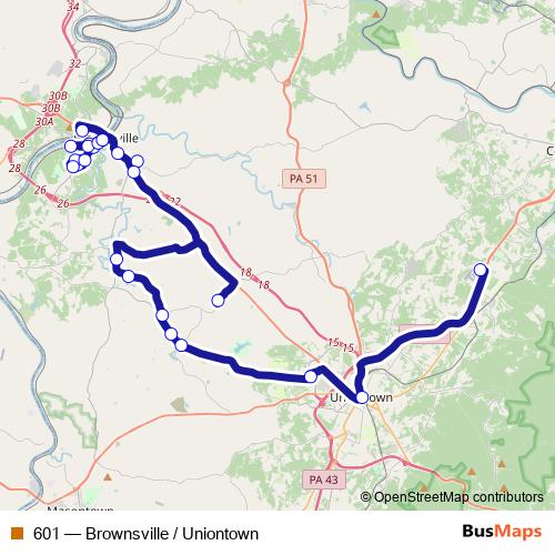 601 bus Line Map