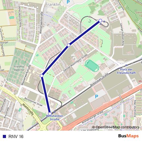 RNV 16 tram Line Map