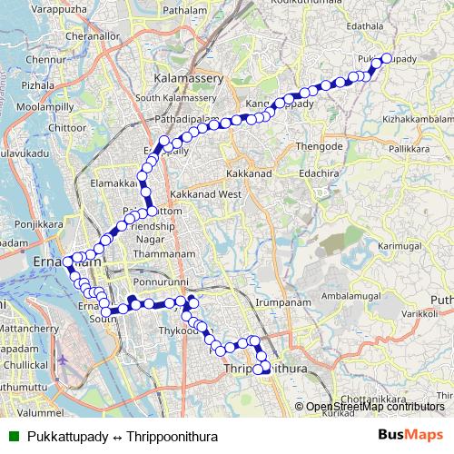 Pukkattupady ↔ Thrippoonithura bus Line Map
