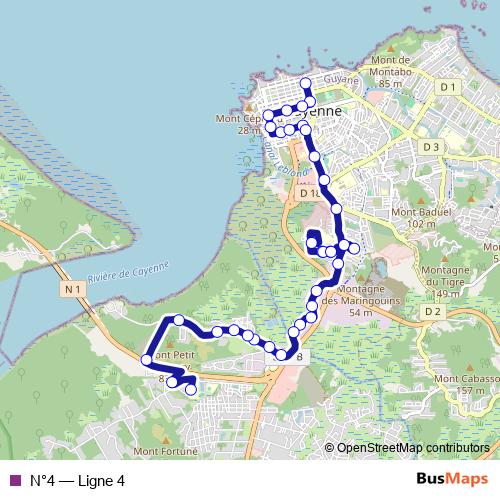 N°4 bus Line Map