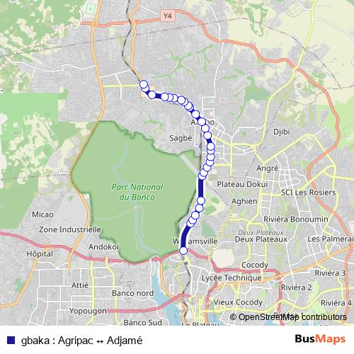 gbaka : Agripac ↔ Adjamé bus Line Map