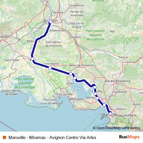 Marseille - Miramas - Avignon Centre Via Arles rail Line Map