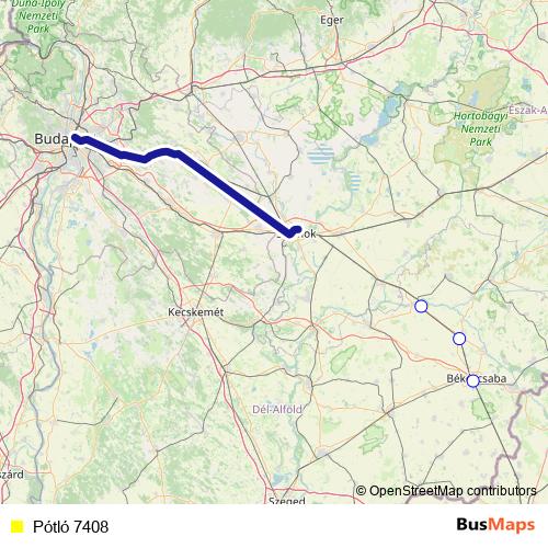 Pótló 7408 bus Line Map