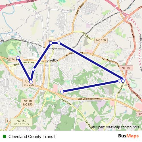 Cleveland County Transit bus Line Map