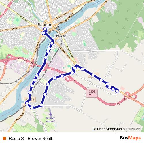 Route S - Brewer South bus Line Map