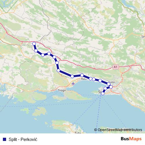 Split - Perković rail Line Map