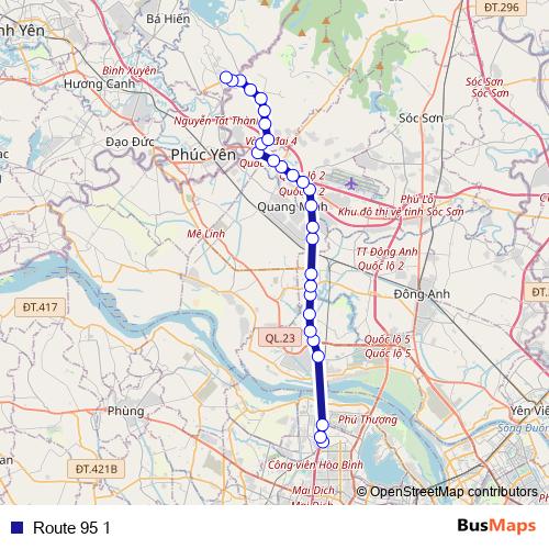 Route 95 1 bus Line Map