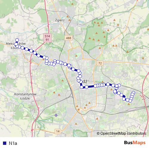 N1a bus Line Map