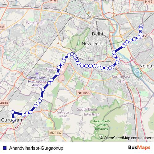 Anandviharisbt-Gurgaonup bus Line Map