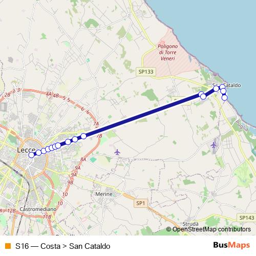 S16 bus Line Map