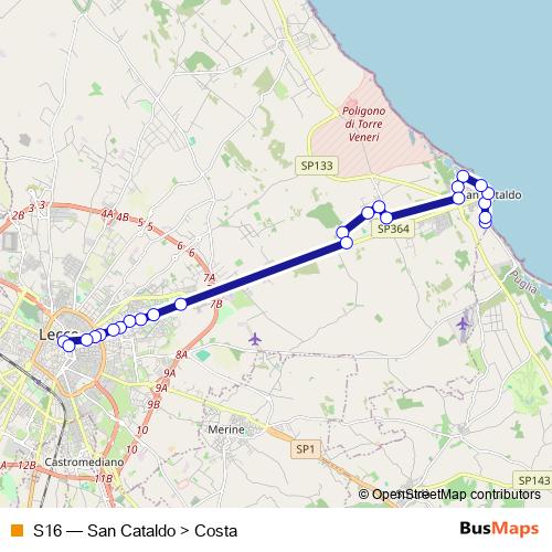 S16 bus Line Map