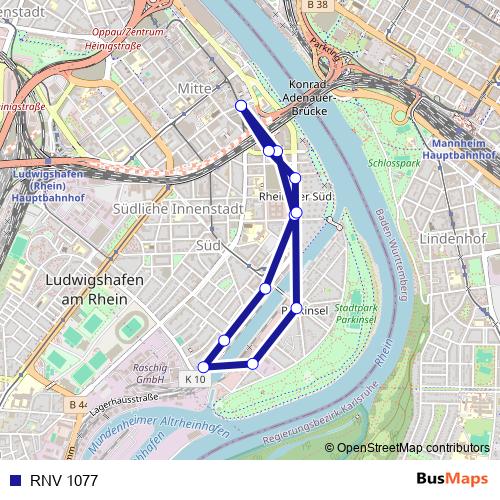 RNV 1077 bus Line Map