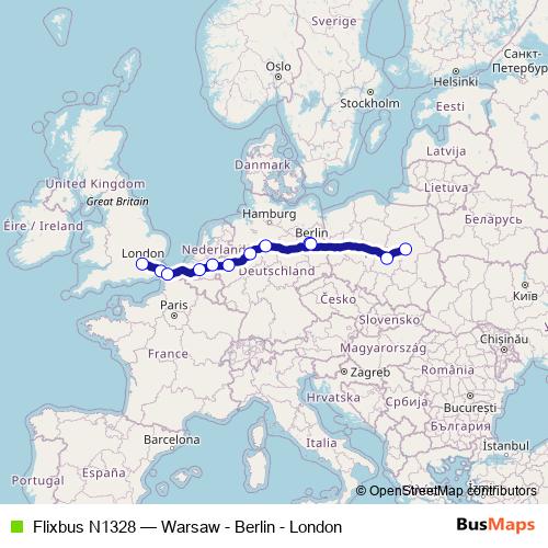 Flixbus N1328 bus Line Map