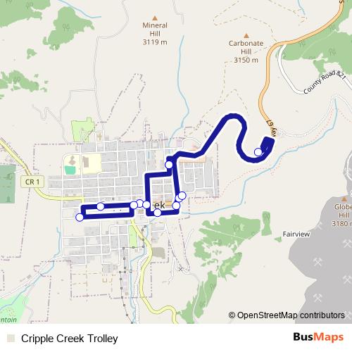Cripple Creek Trolley bus Line Map